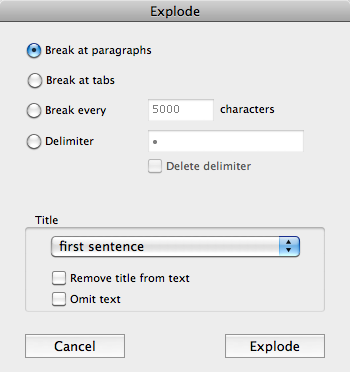Explode dialog Explode dialog