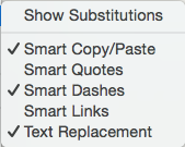 Substitutions sub-menu Substitutions sub-menu