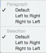 Writing Direction menu Writing Direction menu