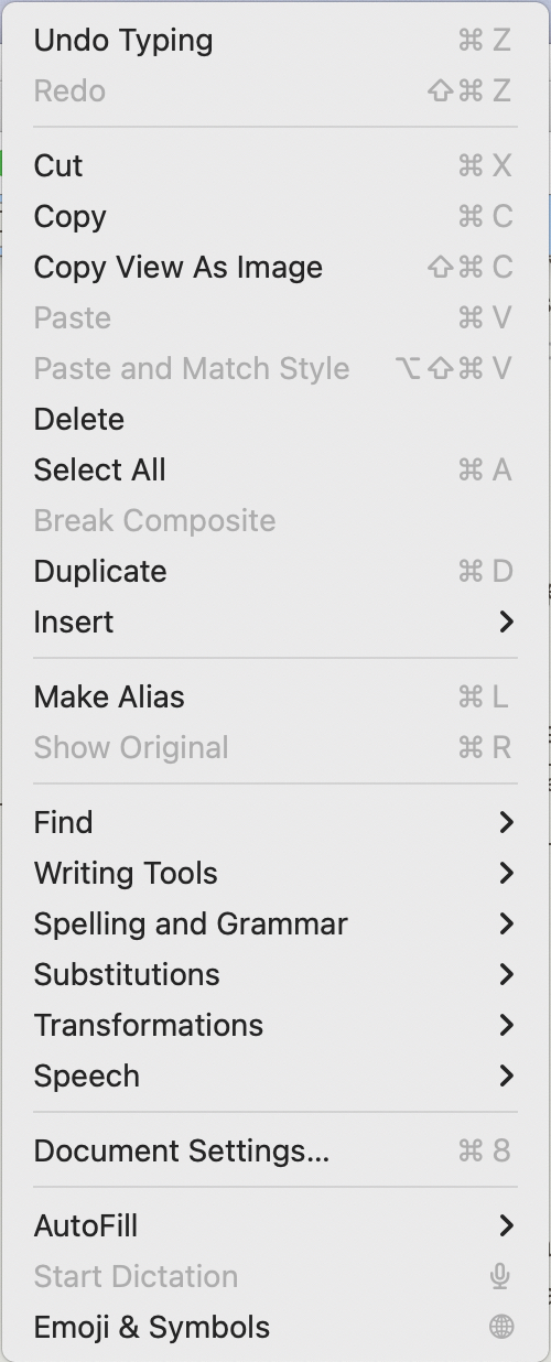 Edit menu Edit menu