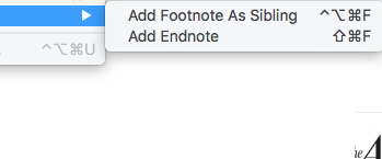 Footnote sub-menu Footnote sub-menu