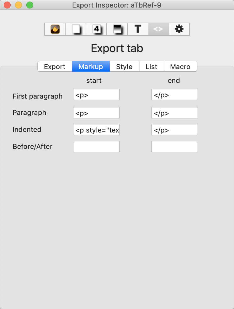 Markup tab Markup tab