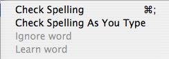 Spelling sub-menu Spelling sub-menu