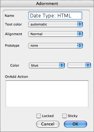 Create Adornment dialog Create Adornment dialog