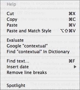 Note Window text area: pop-up menu Note Window text area: pop-up menu