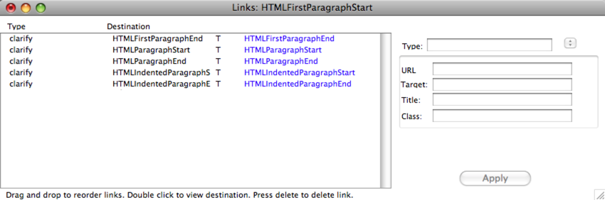 Browse Links dialog