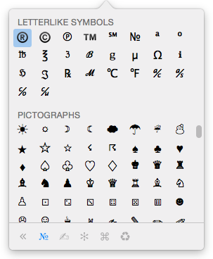 Emoji & Symbols pop-over Emoji & Symbols pop-over