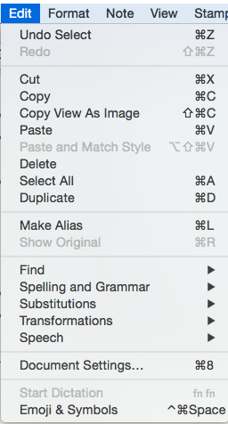 Edit menu Edit menu