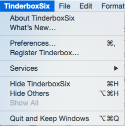 TinderboxSix menu TinderboxSix menu