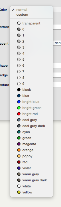 Defined Colors pop-up list Defined Colors pop-up list