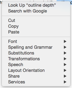 Text pane, text selected, pop-up menu Text pane, text selected, pop-up menu