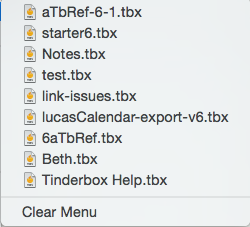 Recently used files sub-menu Recently used files sub-menu