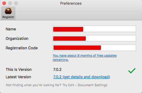 Registering Tinderbox for the first time.