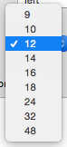 Title size pop-up list Title size pop-up list