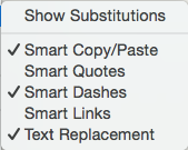 Substitutions sub-menu