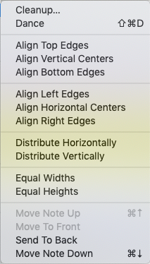 Arrange sub-menu Arrange sub-menu