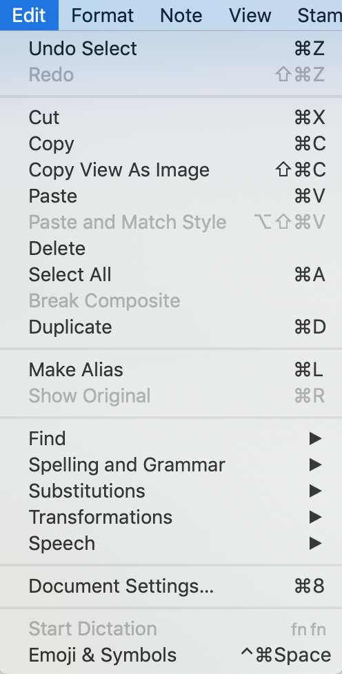 Edit menu Edit menu