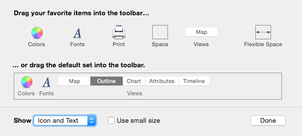Customize Toolbar panel Customize Toolbar panel