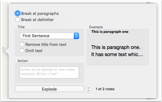 The Explode Dialog - default settings