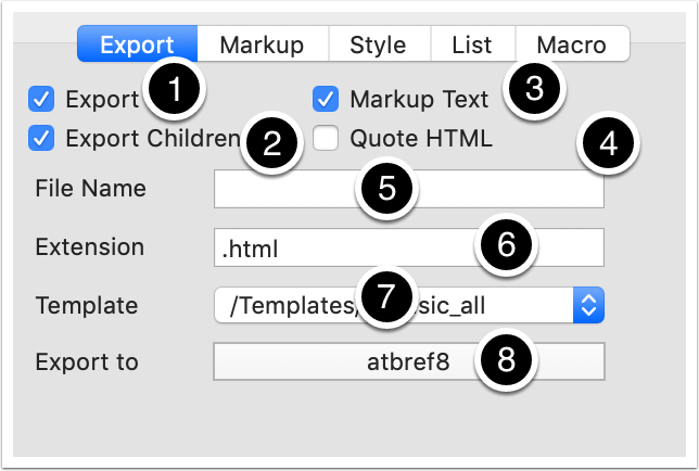 HTML Inspector - Export tab