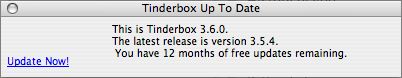 Tinderbox Up To Date dialog Tinderbox Up To Date dialog