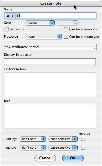 Create Note dialog Create Note dialog